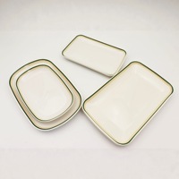 Placa de rollo de arroz Rectangular similar a la cerámica de melamina resistente a los golpes, juego de líneas verdes para uso en restaurante doméstico, platos