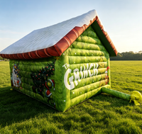 Tente gonflable Grinch verte avec impression numérique intégrale, cabane gonflable Grinch avec porte et fenêtre pour la location événementielle