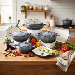 Set di Pentole in Ghisa Smaltata <span class=keywords><strong>Blu</strong></span> Estetico 7 Pezzi, Professionale, Adatto all'Induzione, Antiaderente, con Coperchi, per Cucina Gourmet - Product Image 2