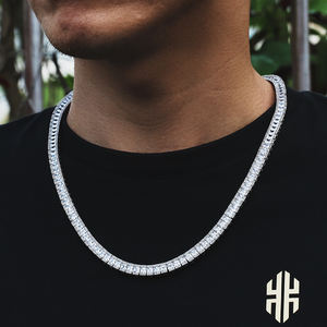 Collier Tennis Hip-Hop pour Homme KRKC 7mm, Plaqué PVD, Coupe Princesse, Diamant Faux Baguette de Laboratoire, Chaîne Tennis Hip-hop Iced Out AAAAA CZ - Product Image 5