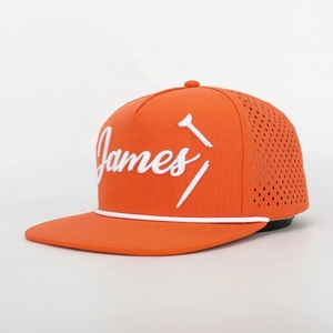 Custom High Quality Embroidery Logo Polyester Hat 5 Panel Laser Cut Hole Flat Brim Gorras <b>Waterproof</b> Metal Buckle Baseball <b>Cap</b> - Product Image 1