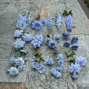 Bouquets de roses artificielles en soie pour décoration de mariage, roses bleues, bouquets d'hortensias, fleurs artificielles en gros - Product Image 1