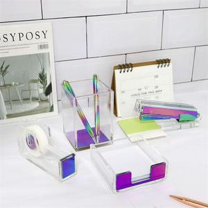 Holder Pencil Desk Accessories Clear Acrylic Pen Holder Pencil Cup Office Organizers Set