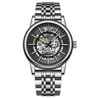 Montre mécanique entièrement automatique pour homme de 43 mm, montre-bracelet en acier inoxydable, squelette de luxe, noir profond, lumineuse, étanche 3 BAR