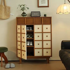 Meuble à chaussures en bois massif 90x40x120 cm, style chinois rétro, meuble de rangement pour entrée - Product Image 5