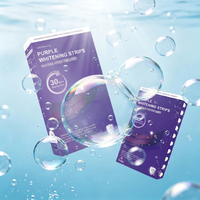 Bandes blanchissantes pour les dents personnalisées à marque privée, sans résidus, avec technologie de correction de la couleur, saveur menthe, couleur violette, antidérapantes
