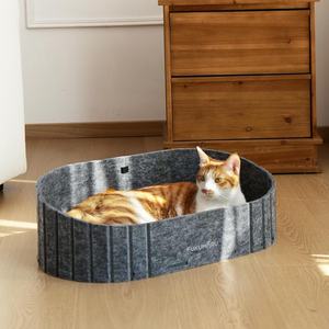 Lit pour chat ovale <span class=keywords><strong>FUKUMARU</strong></span> 24 pouces avec coussin confortable en fausse fourrure de lapin et intérieur spacieux en feutre gris - Toutes saisons, sans assemblage - Product Image 5