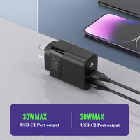 Adaptateur secteur USB-C 30W PD Type-C double port, chargeur rapide super rapide Type C 30W Gan pour téléphones mobiles
