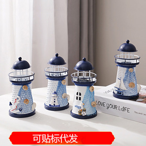 Hailan - Faro <span class=keywords><strong>de</strong></span> hierro estilo mediterráneo pintado a mano, decoración electrónica para el hogar, artesanía <span class=keywords><strong>de</strong></span> madera <span class=keywords><strong>de</strong></span> 15 cm - Product Image 2