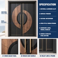 Porte d'entrée extérieure en aluminium résistante aux chocs et aux intempéries, à grain de bois, pour maison de bord de mer, villa, résidence moderne