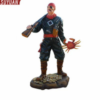 Figurine pirate des caraïbes en fibre de verre grandeur nature personnalisée personnages de films TV peints à la main Sculpture réaliste décoration extérieure