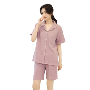 Cotton Crepe Thermal Front Logo <strong>Couple</strong> <strong>Matching</strong> Pajamas Valentine's Day Short Sleeve Set for Men and Women - Product Image 3