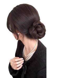 Perruque queue de cheval réaliste tressée avec pince à cheveux, style chignon, couronne haute, couleur unie, 4 pouces, marron foncé noir, pour mariage, de marques nationales - Product Image 5