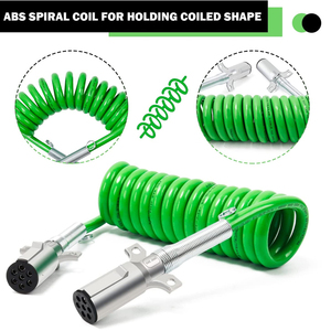 Heavy Duty 13.5 FT ABS 7 Pin ANTHEM Green Electrical Power Cable Coil Pigtail Power Cord for Semi Trucks <b>Trailers</b> <b>Tractors</b> - Product Image 3