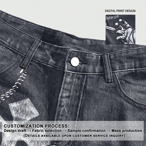 Geometrisch patroon Mid-taille geweven jeansshorts Heren Streetwear Distressed Denim Raw Hem Design Cartoon Print Zomerjeans - Product Image 2