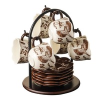 Ensemble de tasses à café en céramique florale de luxe léger, tasses à lait en céramique pour la maison