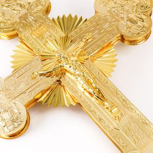 En stock – Croix de positionnement de luxe grand format <span class=keywords><strong>pour</strong></span> l'Église orthodoxe éthiopienne, plaquée or et artisanat double face - Product Image 6