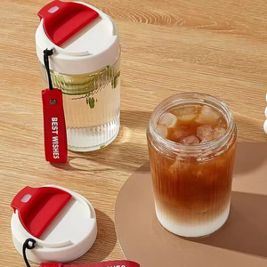 Ly cà phê du lịch thủy tinh 12oz 16oz chống rò rỉ thế hệ mới 2025 kèm nắp đậy và dây đeo, cốc giữ nhiệt thủy tinh thế hệ mới có nắp - Product Image 4