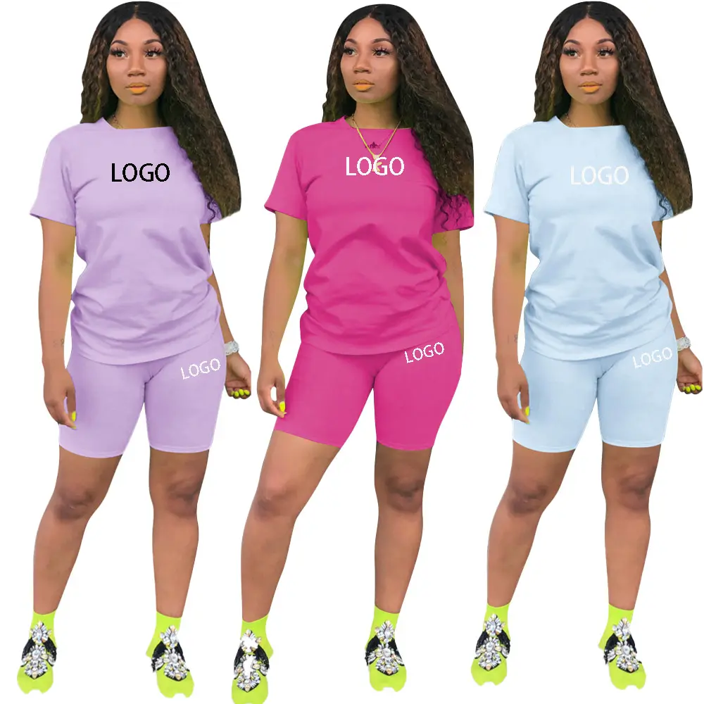 S-4XL Custom Women Casual Clothing Summer 2 piece Women Short Lounge Set Oversize Plus Size T Shirt Jogger Shorts Set