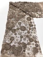 Tissu français extensible brodé de perles et de sequins en chiffon, appliqué 3D fait main, pour robes de mariée