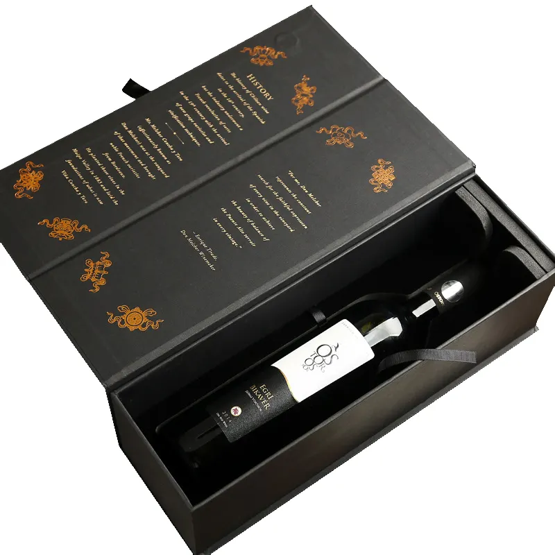 고급스러운 2 병 와인 상자 선물 세트 및 액세서리 유리 텀블러 마그네틱 뚜껑 단단한 상자 포장 로고 인쇄 폼