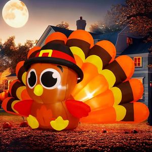 Inflables de Acción de Gracias de 8 pies de largo, Decoraciones para Fiestas con Luces LED Integradas, Pavo de Cola Larga de Poliéster Portátil, Bebé Pílgrim - Product Image 6