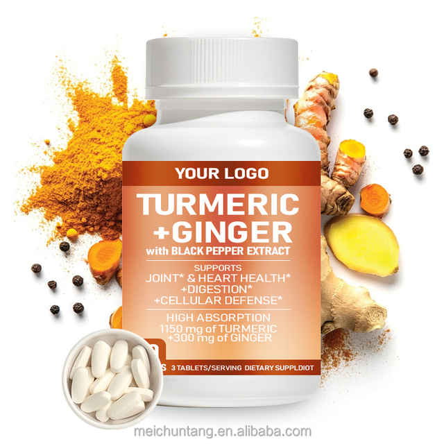 Bulk Wholesale Turmeric and Ginger 10:1 Extract Tablets with Black Pepper for Daily Systemic Balance Wellness Formula