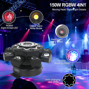Projecteur de scène à tête mobile Abyss Eight Arm 150W RGBW 4-en-1 avec stroboscope blanc froid et blanc chaud pour DJ, soirées, clubs et événements - Product Image 5