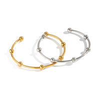 Bracelet ouvert vintage en acier inoxydable, étanche, hypoallergénique, plaqué or 18 carats, avec perles en acier, pour femme