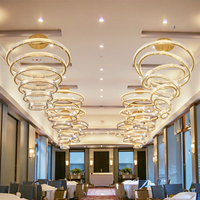 Luxe Led Rond Grand Or Classique Cristal Escalier Villa Lustre Lampe pour Hôtel Hall Banquet Hall Suspension Suspendue