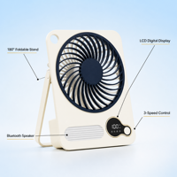 Ventilateur portable rechargeable 5 pouces 3000 mAh, mini ventilateur pliable avec veilleuse et haut-parleur Bluetooth pour table, bureau, voiture, extérieur et maison