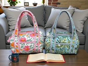 กระเป๋าเดินทางขนาดเล็ก กระเป๋าผ้าฝ้าย กระเป๋าเก็บของ กระเป๋าเดินทางแบบเย็บมือ กระเป๋าพิมพ์ลายบล็อก กระเป๋าสะพายไหล่ขนาดมาตรฐาน กระเป๋าช้อปปิ้งสไตล์โบโฮ - Product Image 3