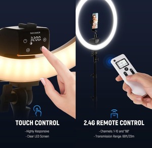 Neewer Anneau lumineux LED avancé de 18 pouces avec trépied et support pour téléphone |   Parfait pour le maquillage, <span class=keywords><strong>YouTube</strong></span> et la création de vidéos - Product Image 3
