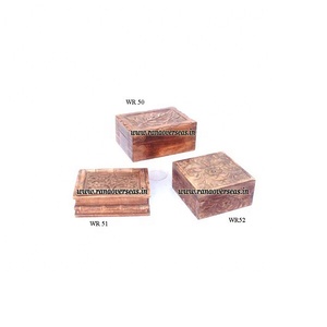 Juego de 3 Cajas Decorativas Ecológicas de Madera Talladas a Mano para Guardar Relojes y Baratijas para Mujer - Product Image 1