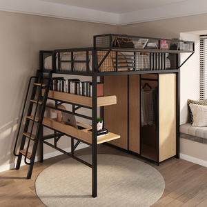 Moderno <span class=keywords><strong>letto</strong></span> Duplex sospeso a due piani <span class=keywords><strong>letto</strong></span> <span class=keywords><strong>singolo</strong></span> superiore con <span class=keywords><strong>letto</strong></span> inferiore vuoto struttura in metallo ferro per piccoli appartamenti - Product Image 1