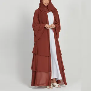 New Arrival Wear Muslim Dress Open Abaya With Inner Dress Solid Chiffon Islamic Brown Luxury Clothing Women Dress