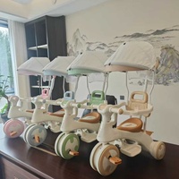Tricycle à pédales d'extérieur 3 en 1 multifonctionnel rotatif pour enfant, poussette avec auvent et barre de poussée