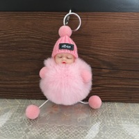 Porte-clés Pompon en Peluche Multicolore avec Logo Personnalisé, Mignon Renard en Fourrure, Poupée Bébé Dormant