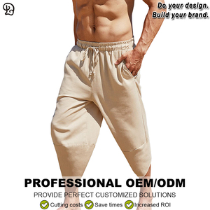 Pantalons Capri Harem <span class=keywords><strong>en</strong></span> Coton et <span class=keywords><strong>Lin</strong></span> <span class=keywords><strong>pour</strong></span> Hommes Personnalisés Légers et Amples Shorts 3/4 avec Cordon de Serrage Taille Élastique Décontractés Plage Bohème Yoga - Product Image 6