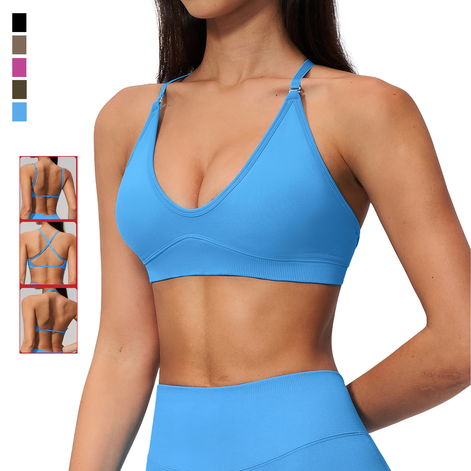 Women Halter Cross Back Yoga Bra Lightweight High Support Gym Top Quick Dry Seamless Workout Bra Soft Ribbed Women Fitness Top