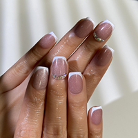 Ongles artificiels courts carrés français personnalisés faits à la main, 10 pièces, faux ongles en acrylique à marque privée, ongles artificiels à presser