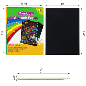 50 Mảnh Cầu Vồng <span class=keywords><strong>Scratch</strong></span> Giấy Cho Trẻ Em Màu Đen Đầu Nó Off Với 5 Bằng Gỗ Stylus <span class=keywords><strong>Scratch</strong></span> Giấy Nghệ Thuật Thiết Lập - Product Image 2
