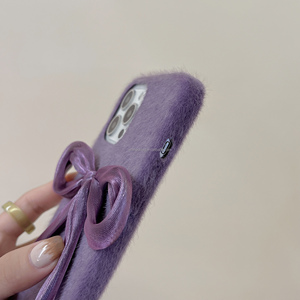 Custodia posteriore per cellulare in pelliccia di Bowknot <span class=keywords><strong>viola</strong></span> di lusso per <span class=keywords><strong>iPhone</strong></span> x xr xs max <span class=keywords><strong>11</strong></span> 12 13 14 <span class=keywords><strong>Pro</strong></span> max custodia per telefono soffice - Product Image 4