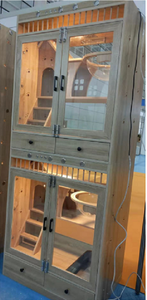 Vitrine de cabine pour chat en bois massif moderne simple à 2 positions avec bande lumineuse jouet maison pour chat plateau en plastique palette boîte d'emballage - Product Image 3