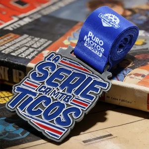 เหรียญรางวัลสำหรับนักปั่นจักรยานเสือภูเขา ทำจากโลหะผสมสังกะสี ชุบเงินโบราณเคลือบเงา พร้อมโลโก้ 3 มิติ ดีไซน์ตัวอักษรแบบกำหนดเอง พร้อมริบบิ้น - Product Image 3