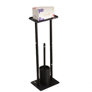 Support de brosse WC autoportant minimaliste avec porte-rouleau de papier toilette, en plastique noir mat, pour rangement de salle de bain - Product Image 1