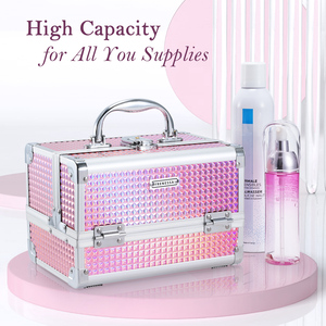 <b>Makeup</b> Storage Box with Mirror Portable 2-Tier Cosmetic Train <b>Case</b> Organizer for Cosmetics Nail Tools Make up Artist Travel <b>Case</b> - Product Image 4