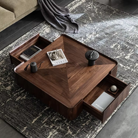 Table basse carrée nordique antique avec rangement, hauteur réglable, en bois de chêne massif écologique, finition noyer noir, durable, pour salon