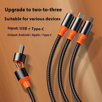 100W Charge Rapide 3 en 2 Câble de Données 6A Épais Nylon Tressé Type-C Charge Multifonctionnel pour Téléphone
