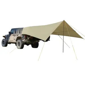 Terpal berkemah dengan 2 tiang tahan air, tenda ringan, pelindung lalat hujan 210D Oxford UPF 50 + dapat digunakan di mobil